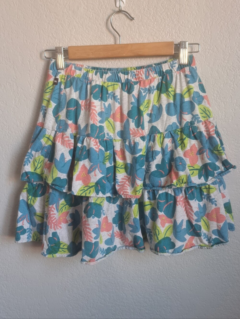 Tea Girls Blue Floral Leaf Print Tiered Skort Size 14